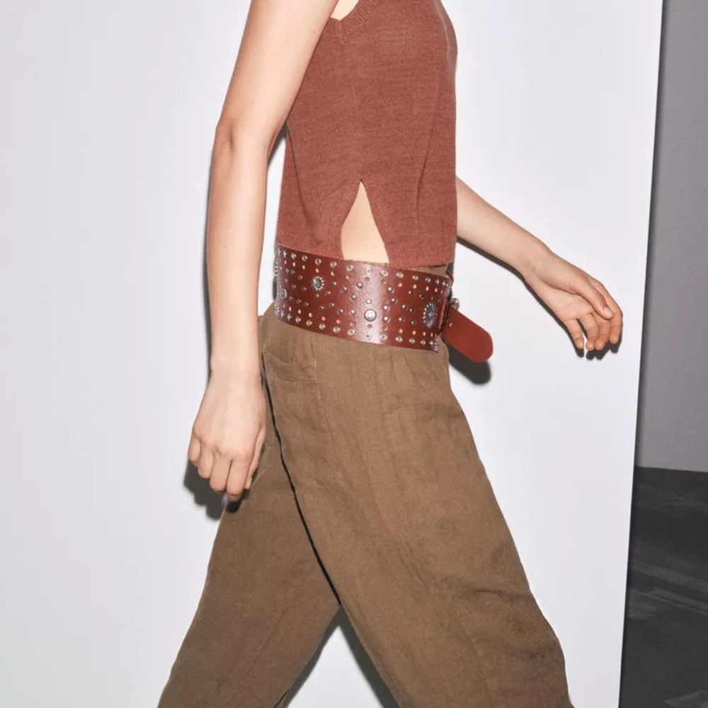 Zara leather wide belt with metal flower & studs - Picture 10 of 13